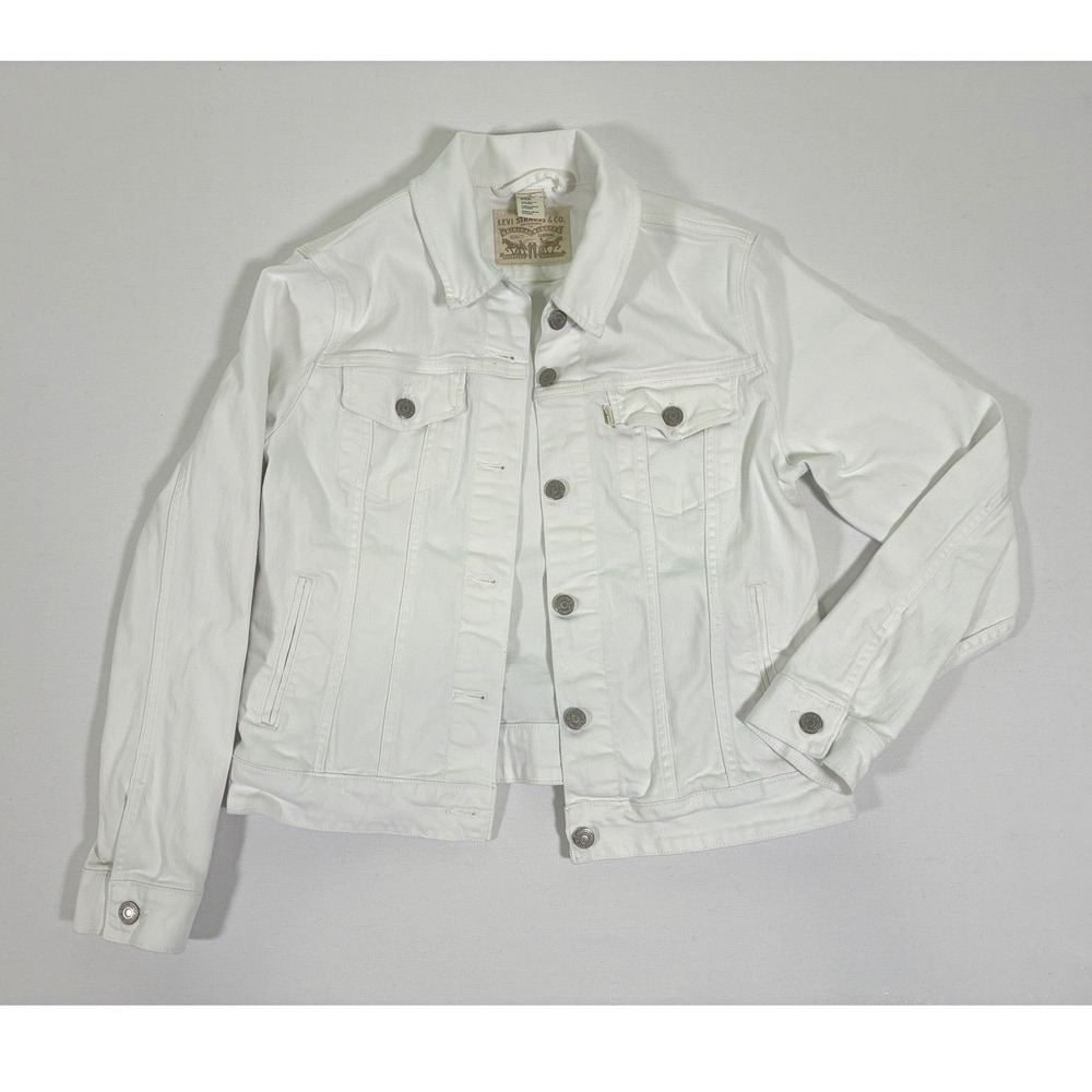 Levis Womens White Denim Trucker Jacket Large Stretch Cotton 77306-0004 - Picture 9 of 9